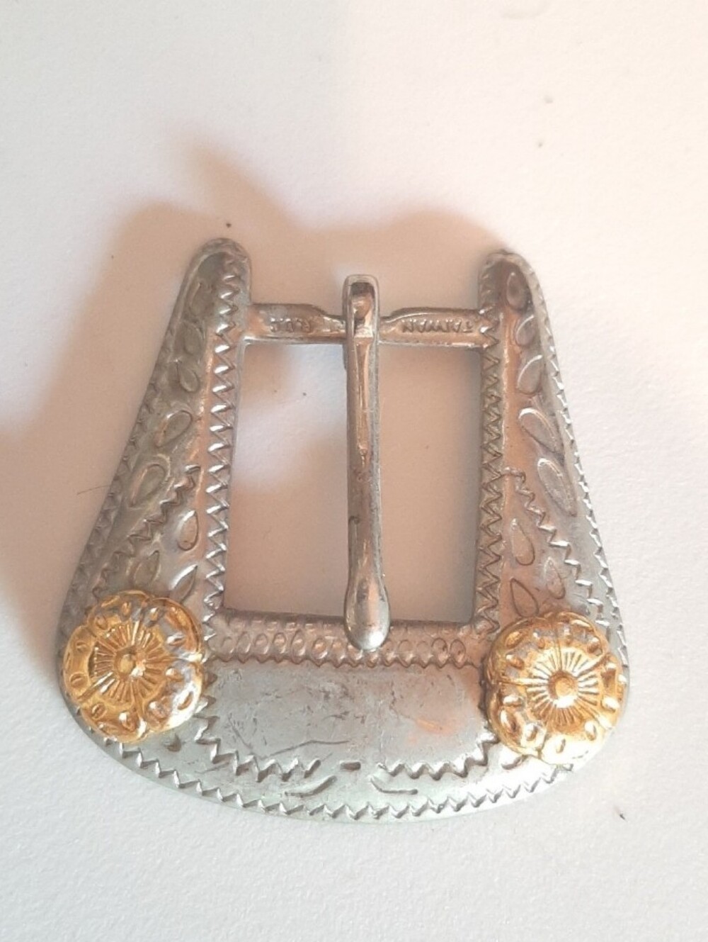 🛍Vintage Small Ranger Style Western Belt Buckle German Silver Gold Accents